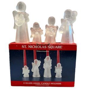St Nicholas Square Set of 4 Frosted Glass Angel Candle Holders Original Box